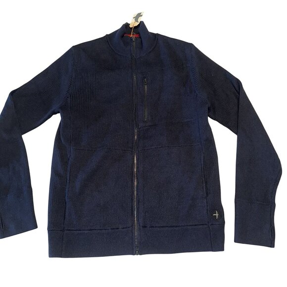 NWT Relwen Navy Blue Rib Track Sweater Jacket Wool Cotton Mens Medium - Picture 1 of 7